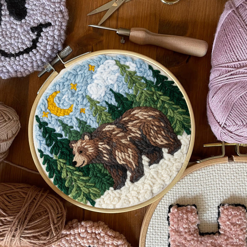 Moonlit Forest Brown Bear Punch Needle Kit - Easy DIY Project | Nature Themed Home Display Item - image 9