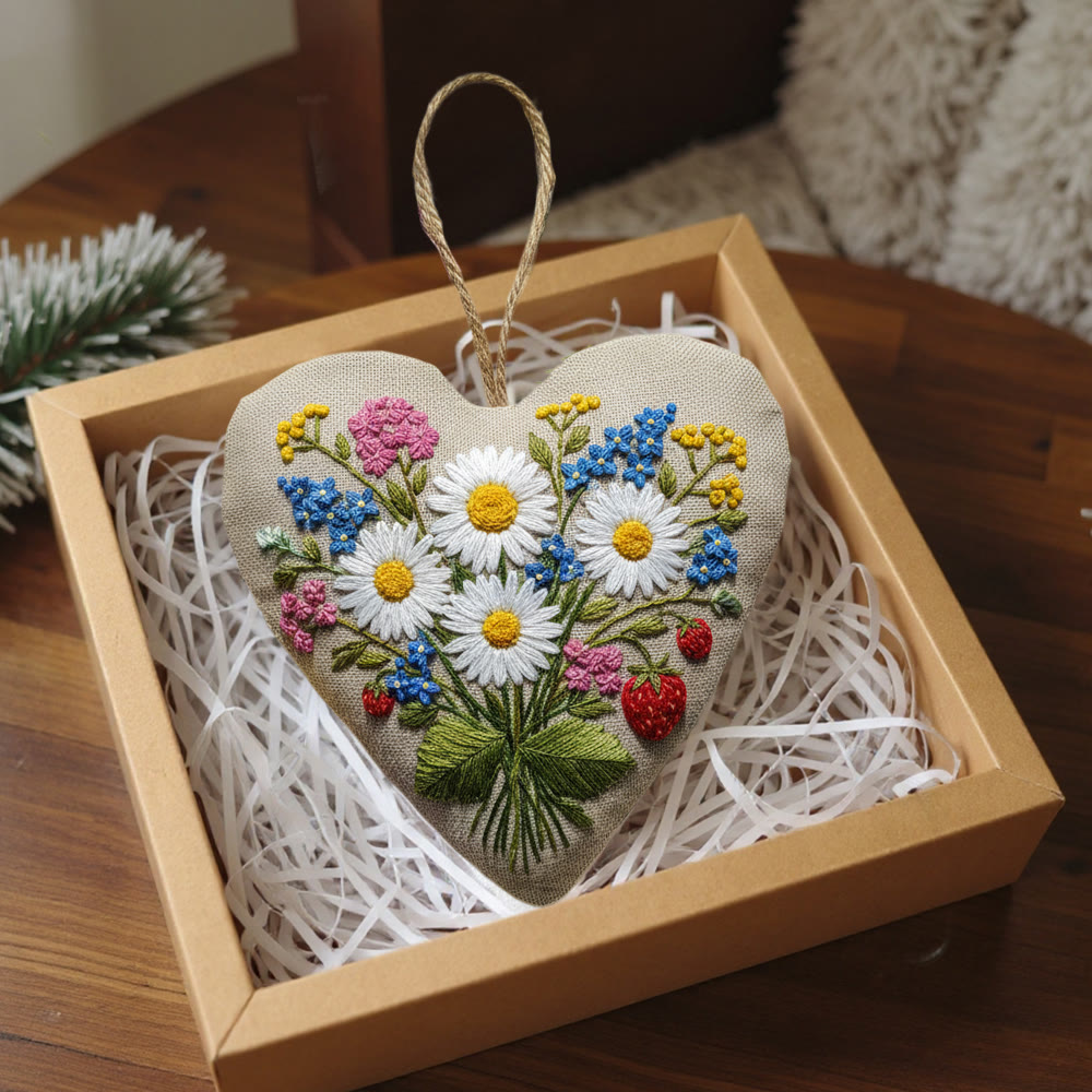 Rubbyoo Heart Embroidery Kit - Daisy Hydrangea With Strawberry Detail | Fresh Handmade Diy | Cheerful Gifting Selection - image 6