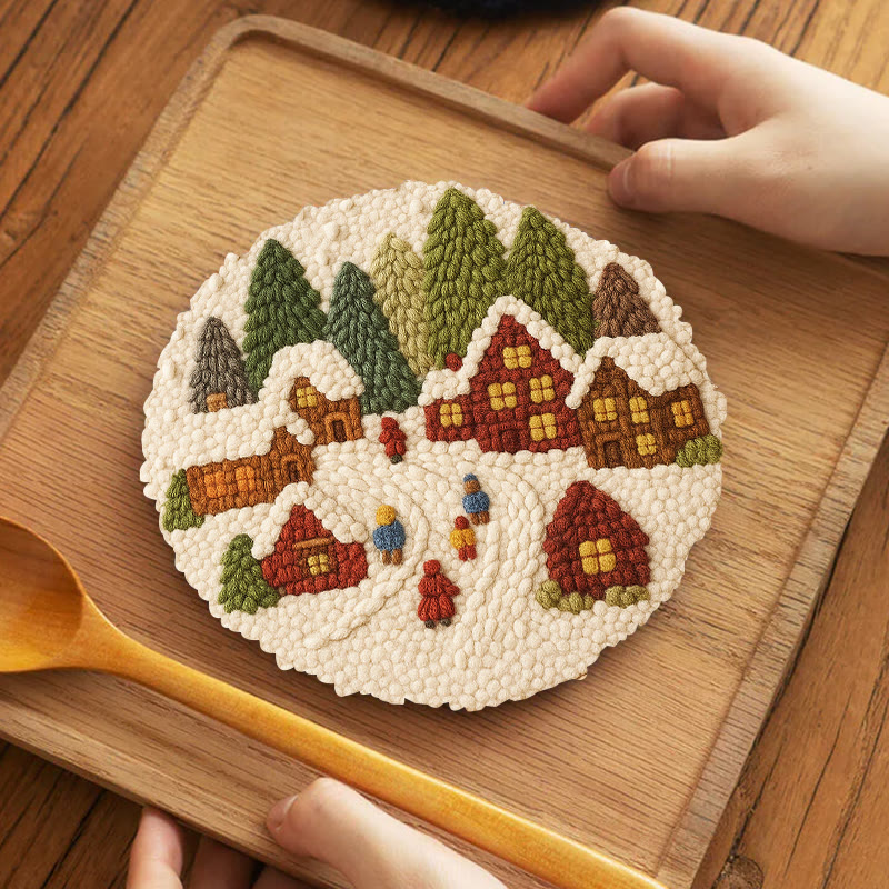  Winter Scene Punch Needle Kit - Christmas Handmade Craft | Christmas Home Ornament - 5 inch Coaster Kit - image 11