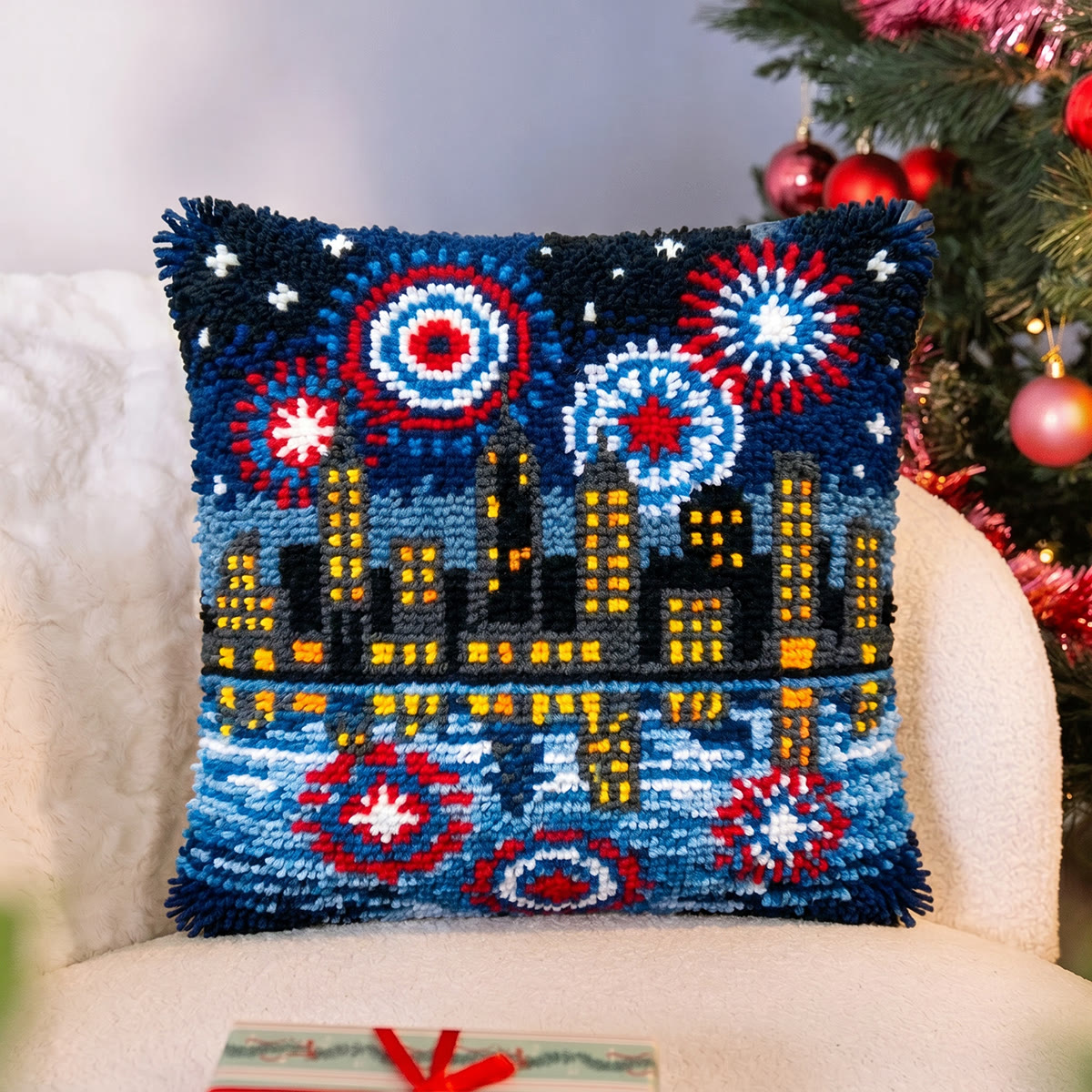 Rubbyoo Latch Hook Pillow Kit - Cityscape Night Scene | America 250 Celebration  Gift | Patriotic Home Accent - image 5