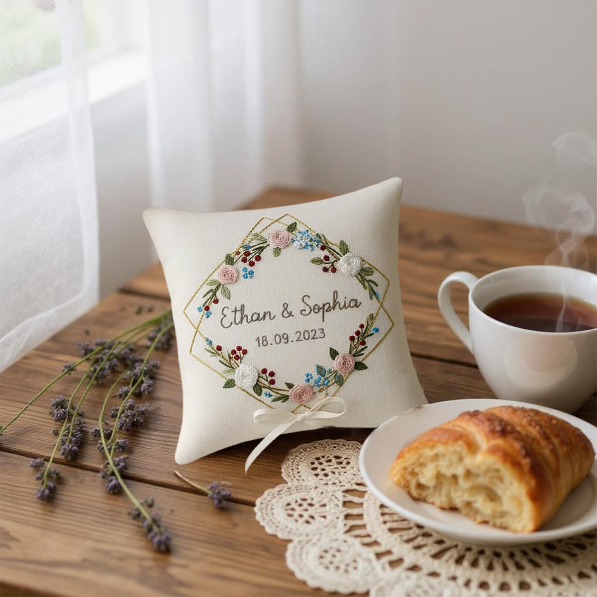 Rubbyoo Personalized Ring Bearer Pillow Embroidery Kit - Floral Wreath Hexagon Decor | Creative Handmade Display | Perfect For Wedding - image 6