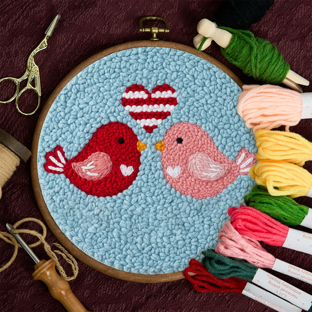 Stripe Heart Red Pink Bird Punch Needle Kit – Novice-accessible Diy Endeavor | Romantic Decor Essential - image 11