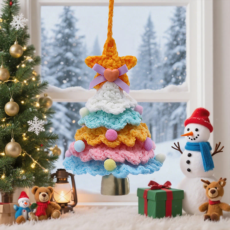 Rubbyoo Colorful Xmas Tree Hanging - Handmade Crochet Christmas Ornament | Festive Party Accent - Sky blue - image 4