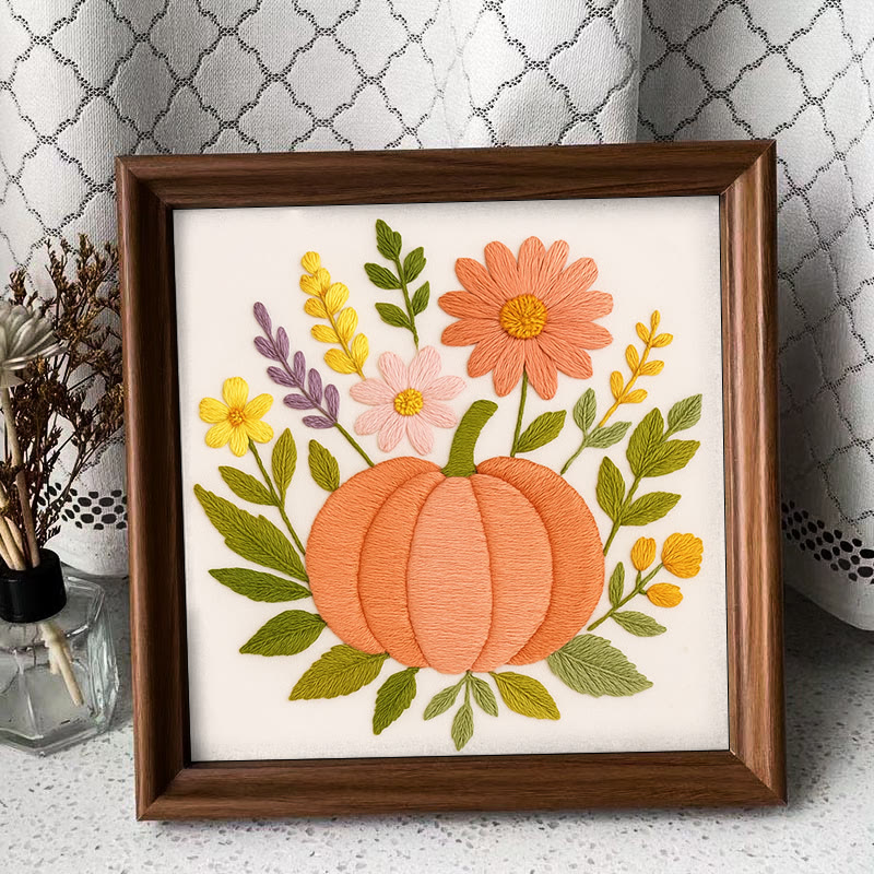 Rubbyoo Embroidery Kit - Blooming Pumpkin | Floral Diy Handicraft | Halloween Needle Artwork - Embroidery Kit Plus An Extra Frame - image 10