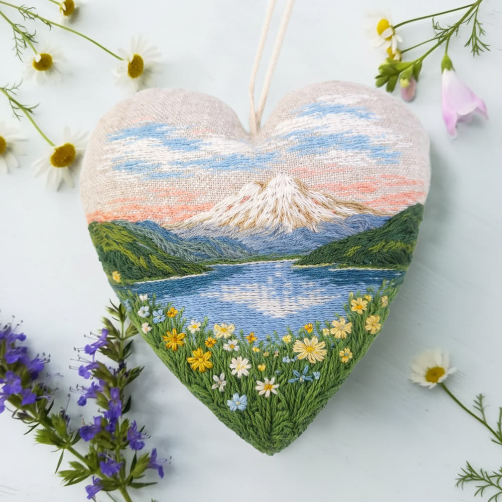 Rubbyoo Heart Embroidery Kit - Mountain Lake Landscape | Exquisite Handmade Decor | Thoughtful Gift Option - image 5