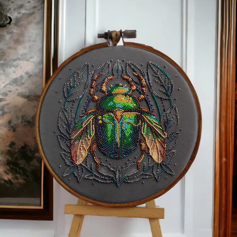 Rubbyoo Bead Embroidery Kit - Emerald Beetle | Personalized Insect Craft | Wall Hanging Artwork - image 9