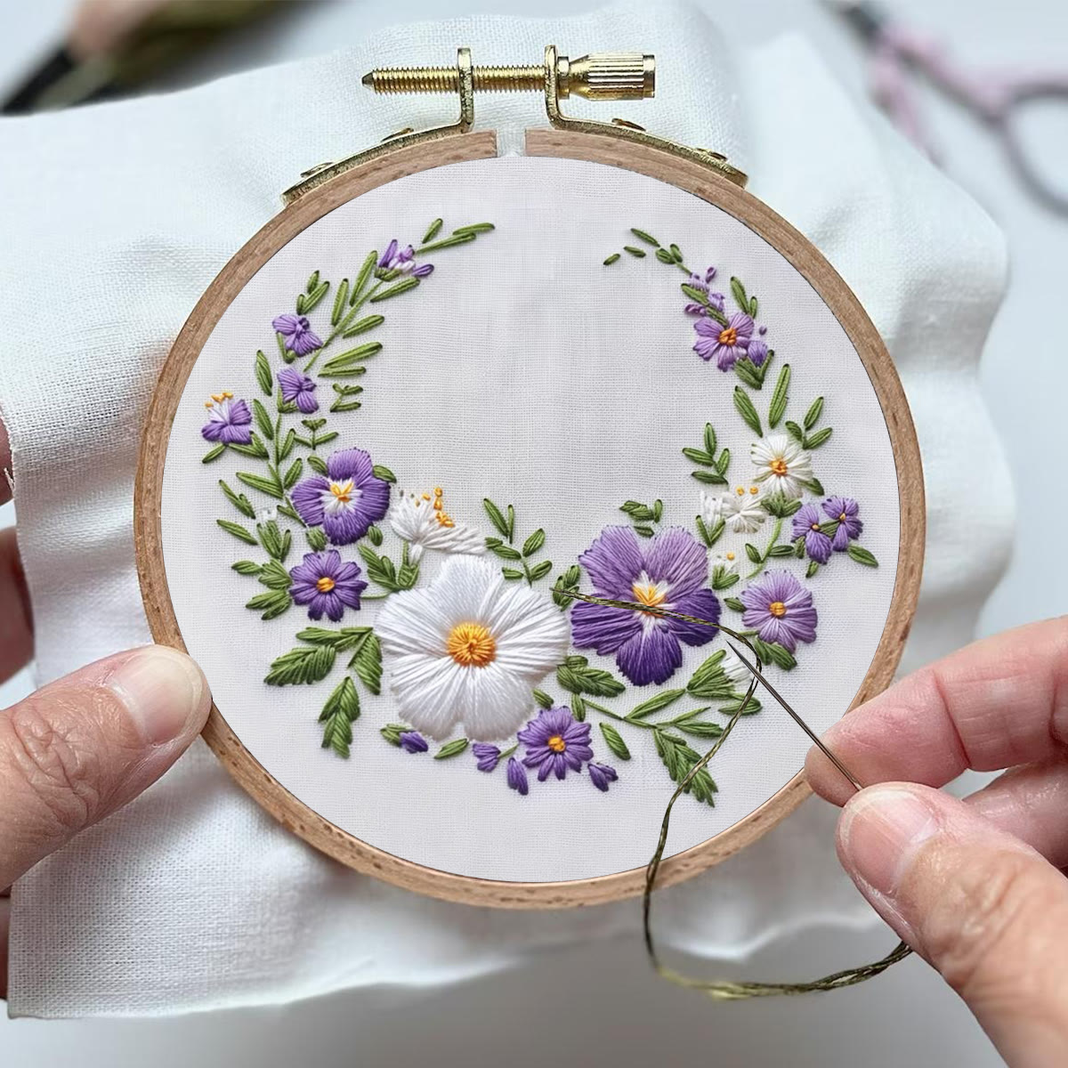 Rubbyoo Embroidery Kit- White And Purple Garland | For Craft Lover Hand Stitch - image 4