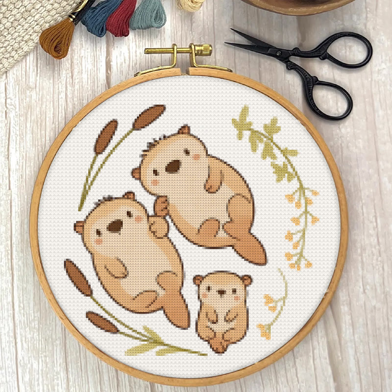  Cross Stitch Kit - Otter Family |  Lovely Animal Craft |  Diy Needlework Art - image 3
