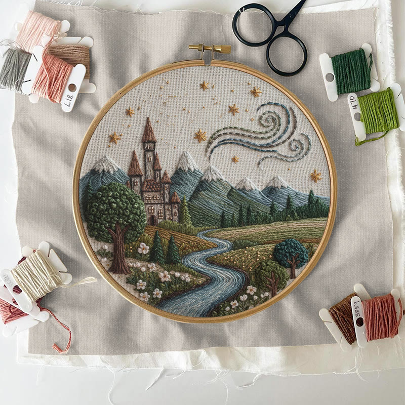 Rubbyoo Embroidery Kit - Starry Castle Stream | Idyllic Craft | Fairy-tale Accent - image 7