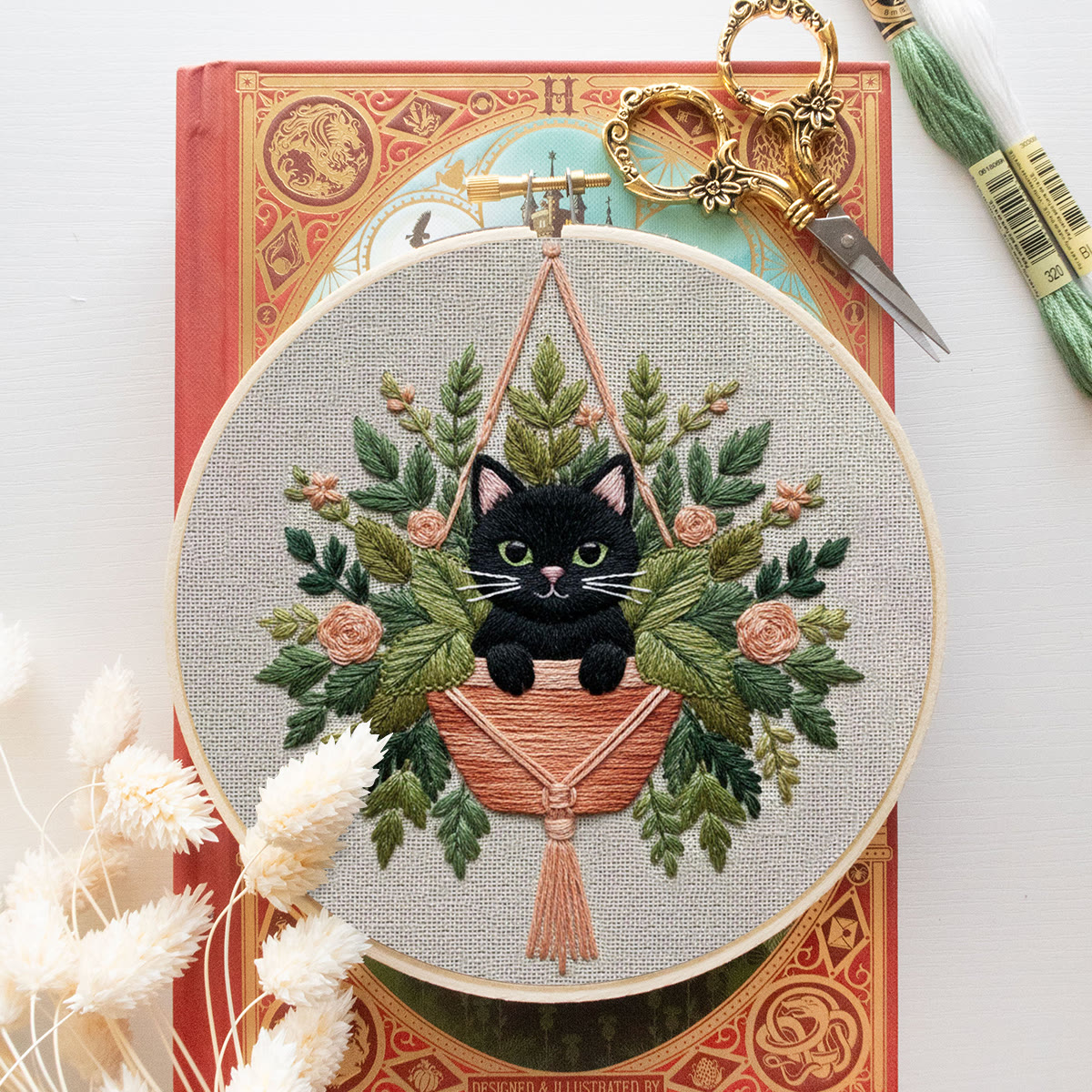Rubbyoo Embroidery Kit - Black Cat In Hanging Planter | Therapeutic Craft | Whimsical Gift Idea - image 12