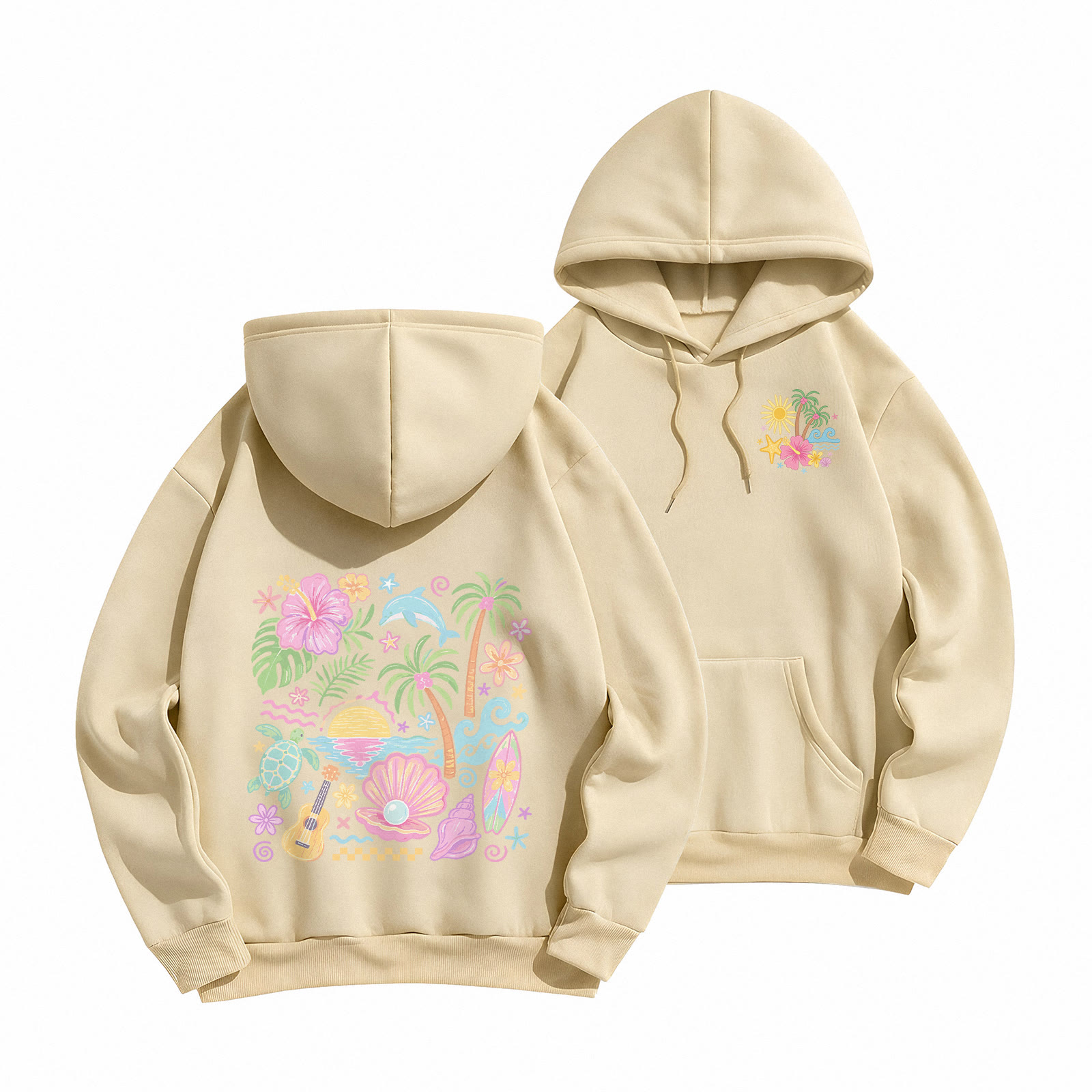 Rubbyoo Summer Vacation Beach Time Unisex Hoodie - Light Coffee - 2XL - image 19