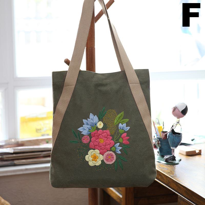 Embroidery Canvas Tote Bag Kits | Colourful Flowers Shoulder Bag | Diy Handmade Gift  - F - image 7