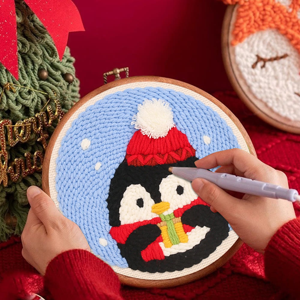 Christmas Penguin Punch Needle Kit - Diy Craft For Adults And Kids | Christmas Decorations - image 5
