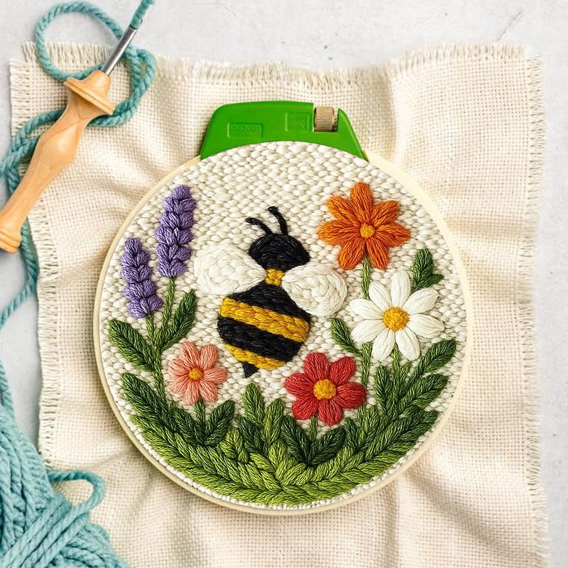 Bee With Flower Punch Needle Kit - Beautiful Decorative Art | Unique Handmade Coaster - image 3
