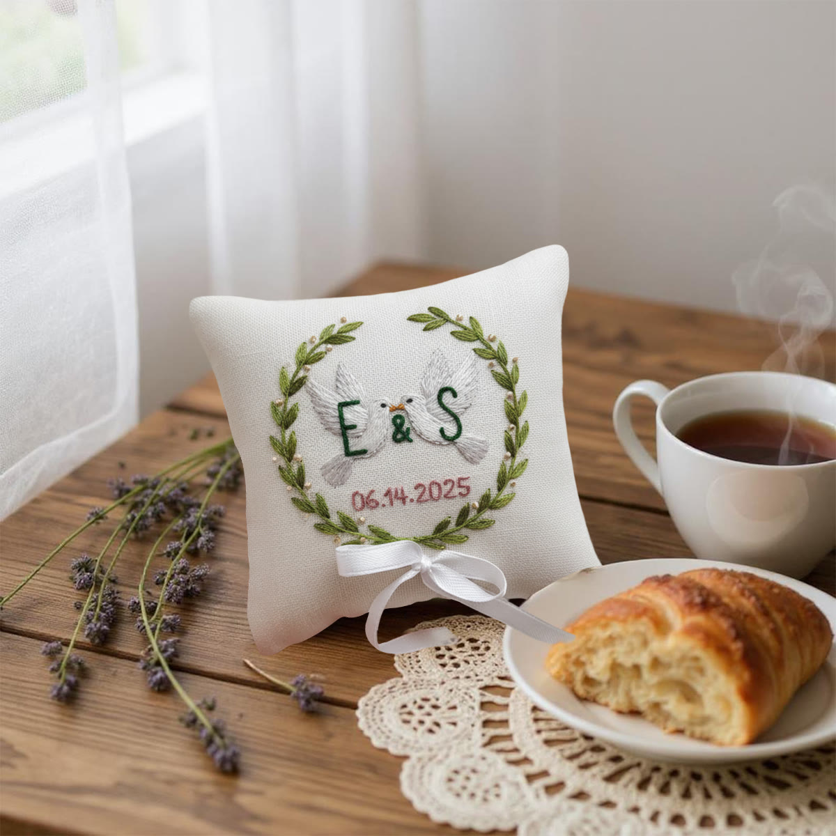 Rubbyoo Personalized Ring Bearer Pillow Embroidery Kit - White Doves Initials Wreath With Date | Gift-giving Top Pick Handcraft | Elegant Decor Pieces - image 5