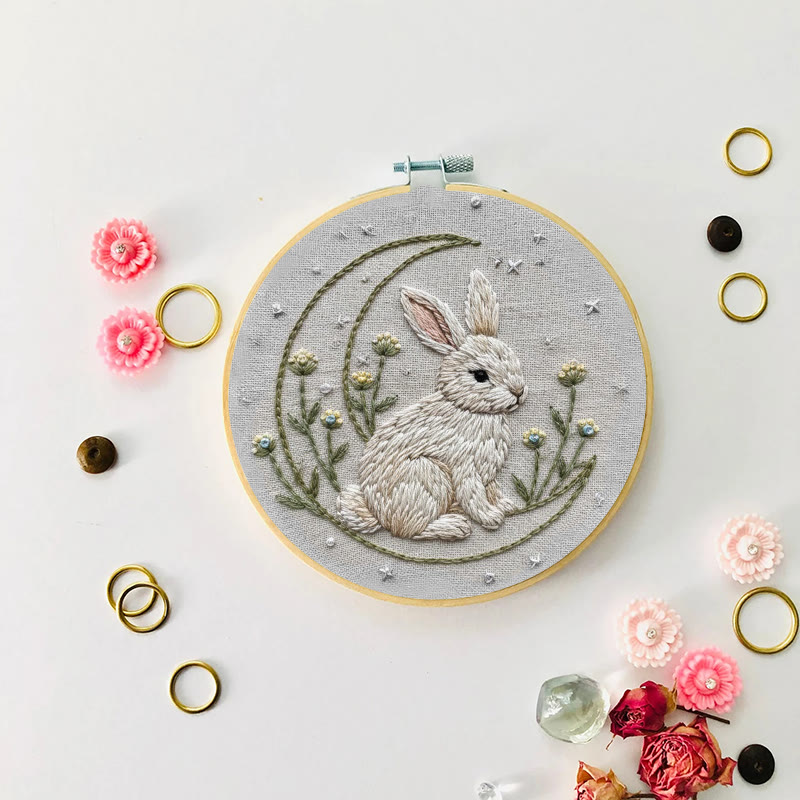 Rubbyoo Embroidery Kit - Moonlit Bunny And Wildflower | Entry-level Craft | Serene Home Vibe - image 8