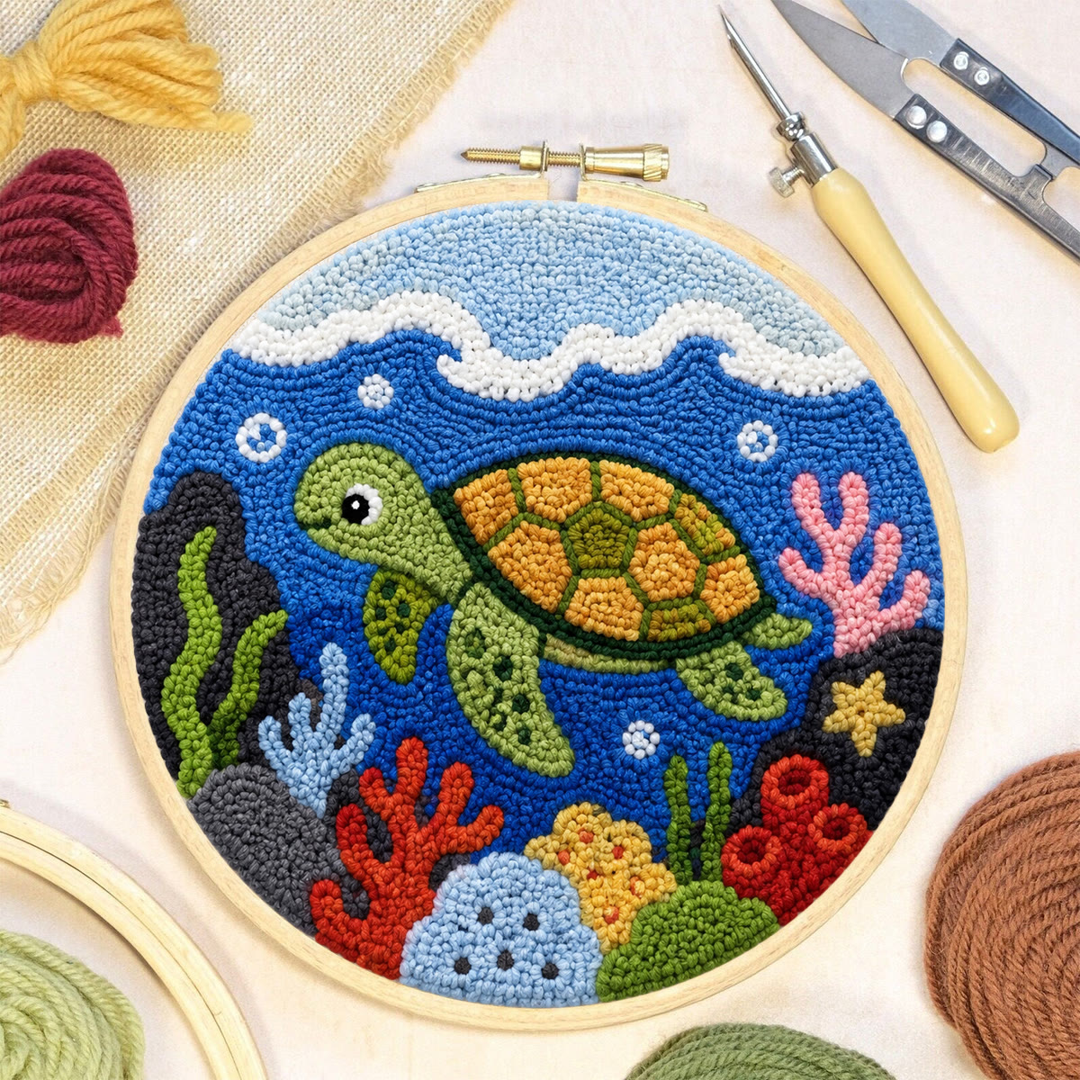 Ocean Turtle Punch Needle Kit - Cartoon Turtle Desktop Display | Handicraft Easy For Everyone To Do - image 4