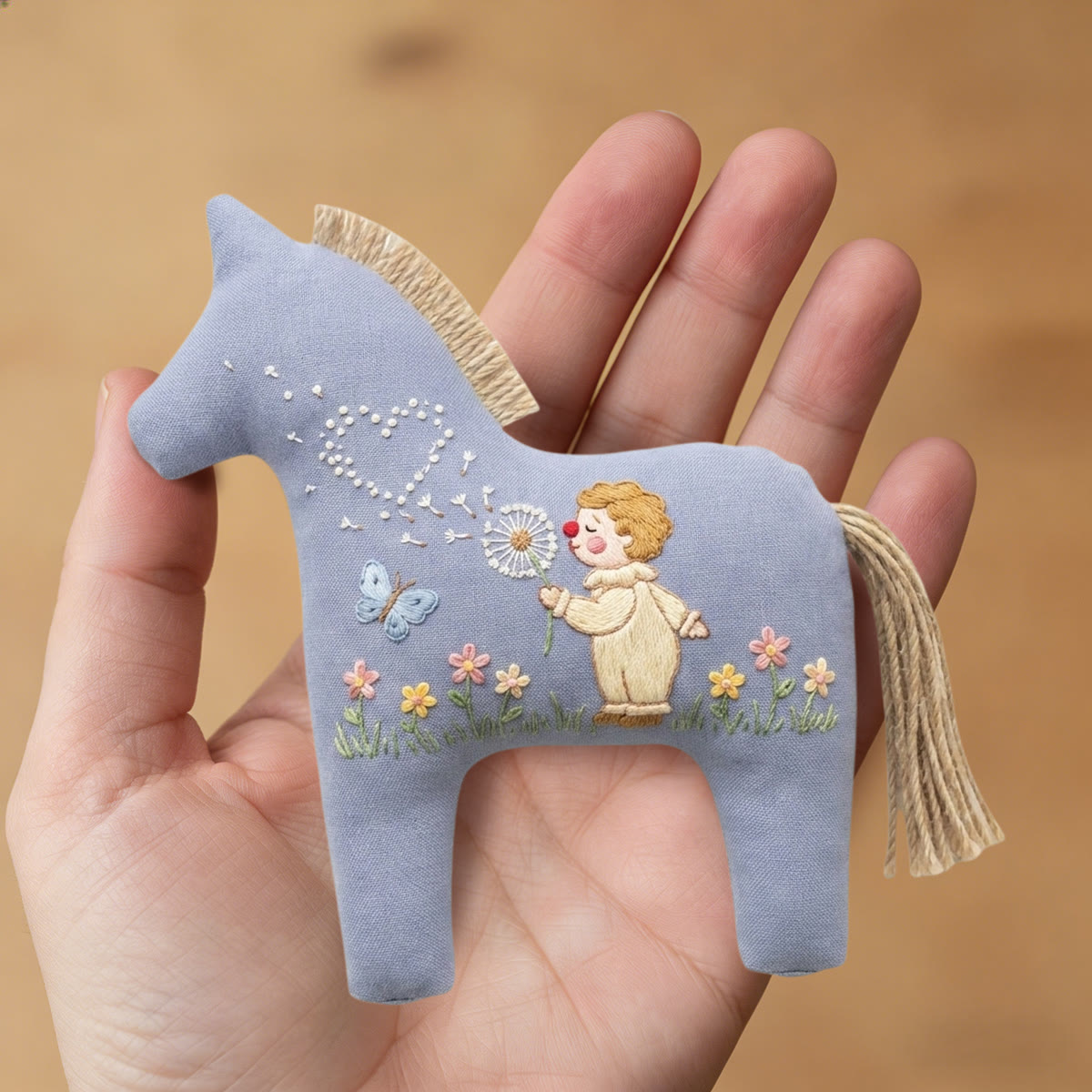 Rubbyoo Dala Horse Embroidery Kit - Cute Angel And Blowing Dandelion | Handmade Gift For Kids | Nursery Room Wall Hanging - image 8