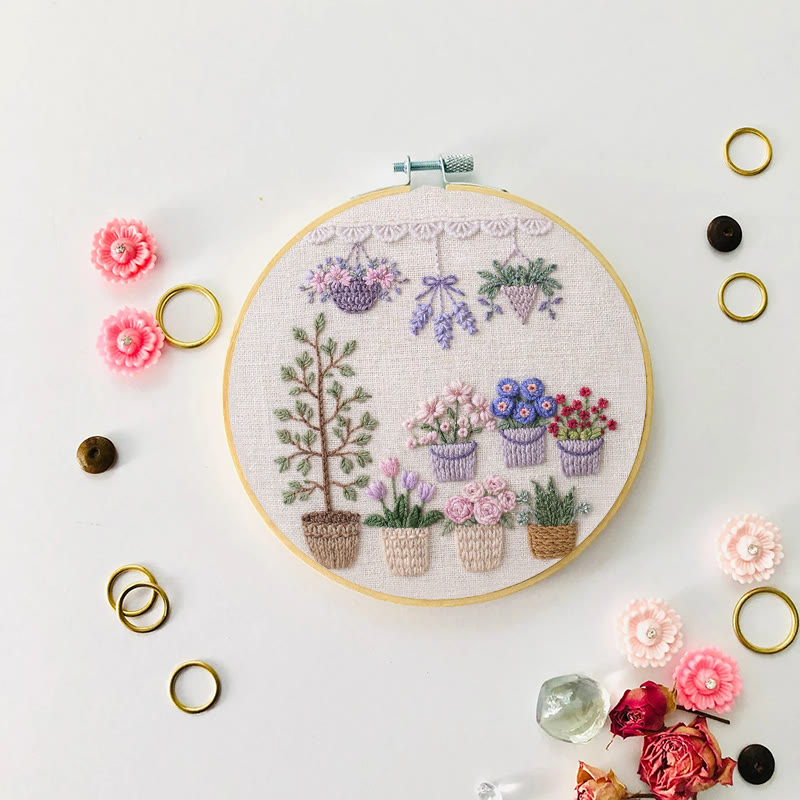 Rubbyoo Embroidery Kit - Tabletop Potted Garden | Relaxing Handwork | Fresh Home Accent - image 8