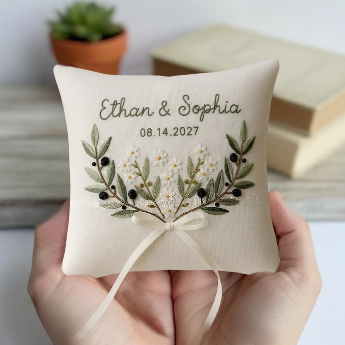 Rubbyoo Personalized Ring Bearer Pillow Embroidery Kit - Olive Branch White Bloom | Delicate Artisanal Handcraft | Thoughtful Milestone Gift - image 10