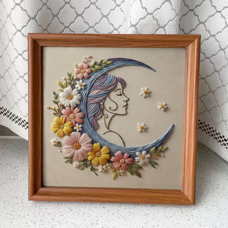 Rubbyoo Embroidery Kit - Floral Moon Goddess | Magical Diy | Ethereal Statement - Embroidery Kit Plus An Extra Frame - image 4