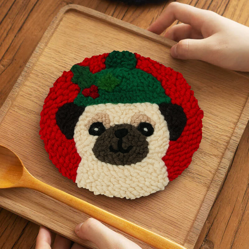 Charming Pug Punch Needle Kit – Fun Handcraft | Ideal Holiday Gift - 5 inch Coaster Kit - image 4