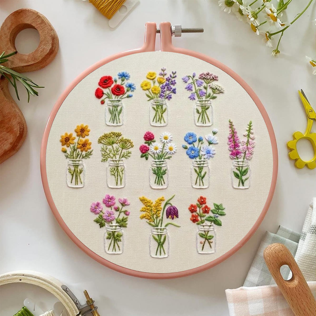 Rubbyoo Embroidery Kit - Colorful Potted Flowers | Nice For Handmade Beginner | Floral Hoop Art Craft  - image 4
