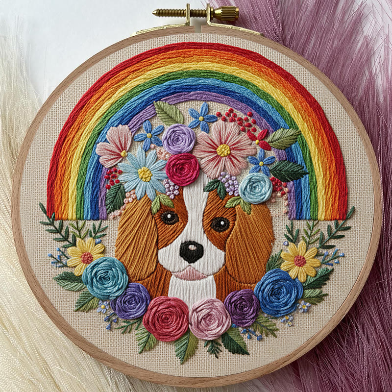 Rubbyoo Embroidery Kit - Rainbow Floral Dog Portrait | Whimsical Handwork | Heartwarming Gift Pick - image 7