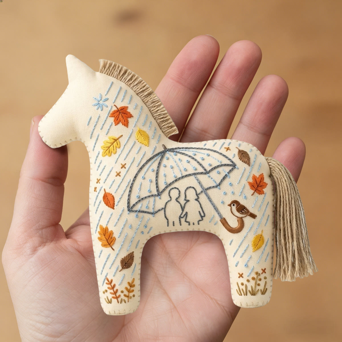 Rubbyoo Dala Horse Embroidery Kit - Couple Under Umbrella | Anniversary Gift For Her | Romantic Travel Keychain - image 8