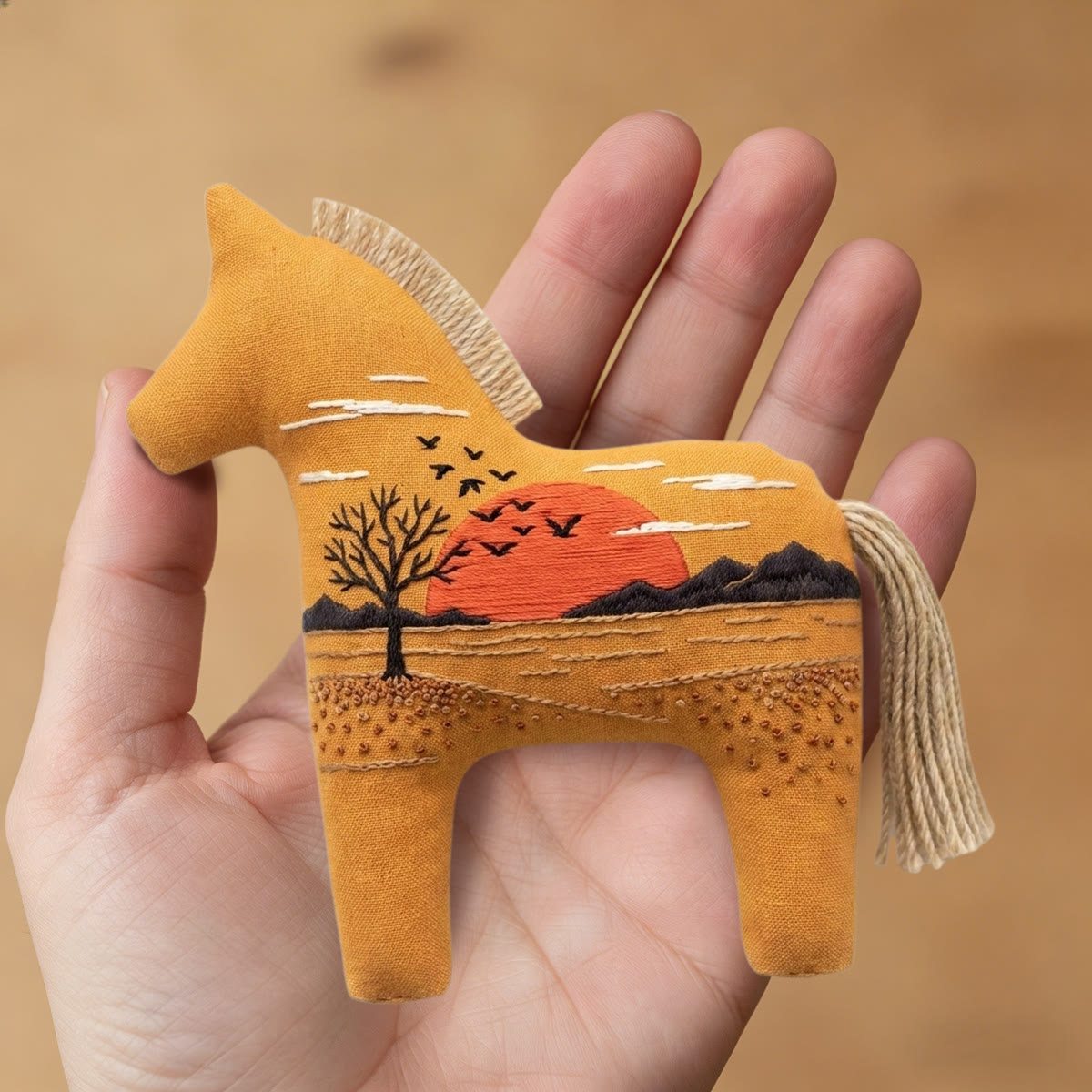 Rubbyoo Dala Horse Embroidery Kit - Sunset & Mountains Scene | Nature Lover Gift | Car Hanging Ornament - image 8