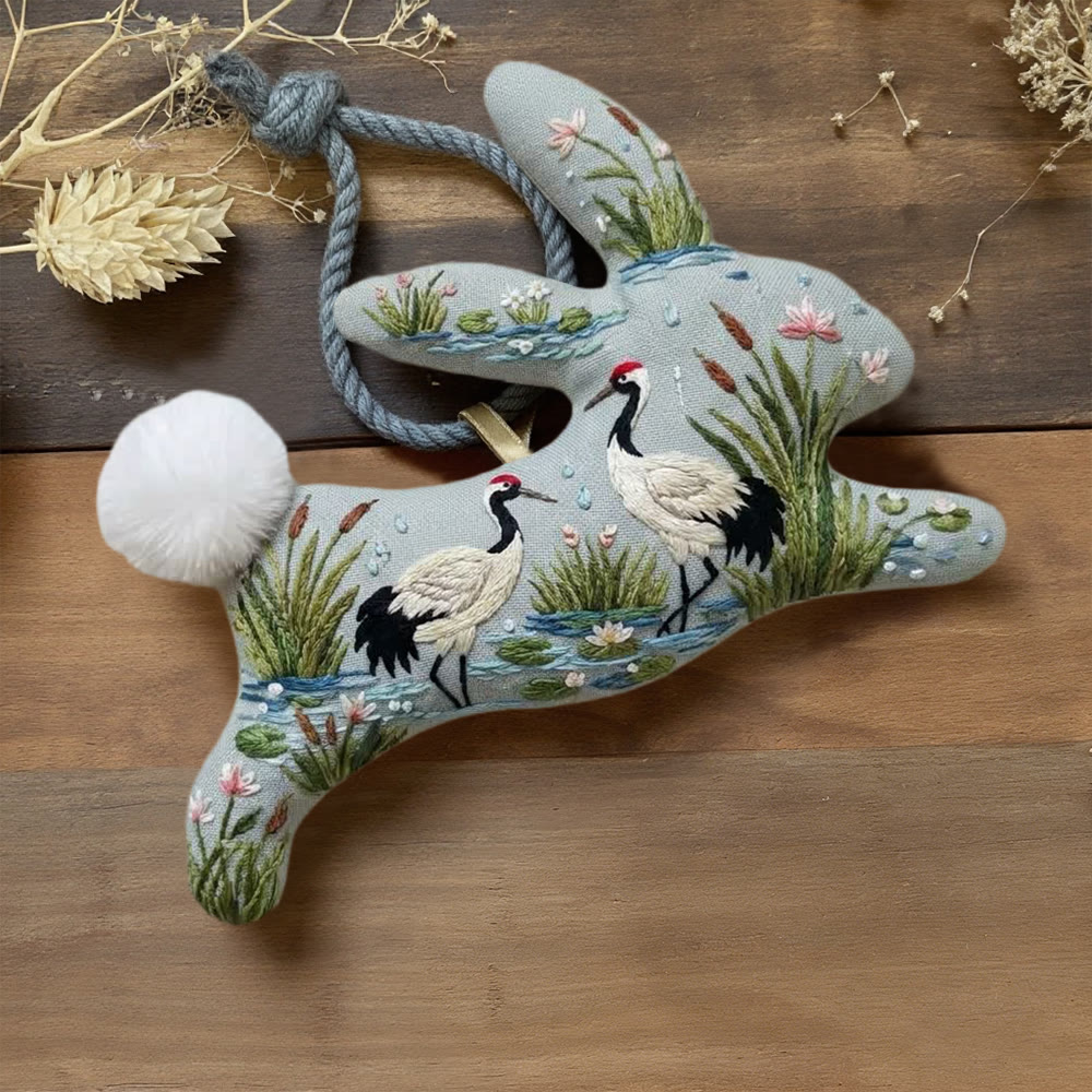 Rubbyoo Rabbit Embroidery Kit - Japanese Crane | DIY Handmade Kit For Beginners  | Japanese Style Ornament - 6 inches hoop kit - image 1