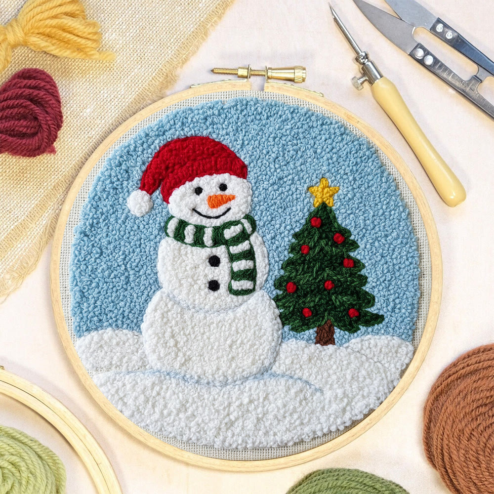 Santa-Hatted Snowman Tree Punch Needle Kit – Beginner Handcraft | Festive Decor Piece - image 8