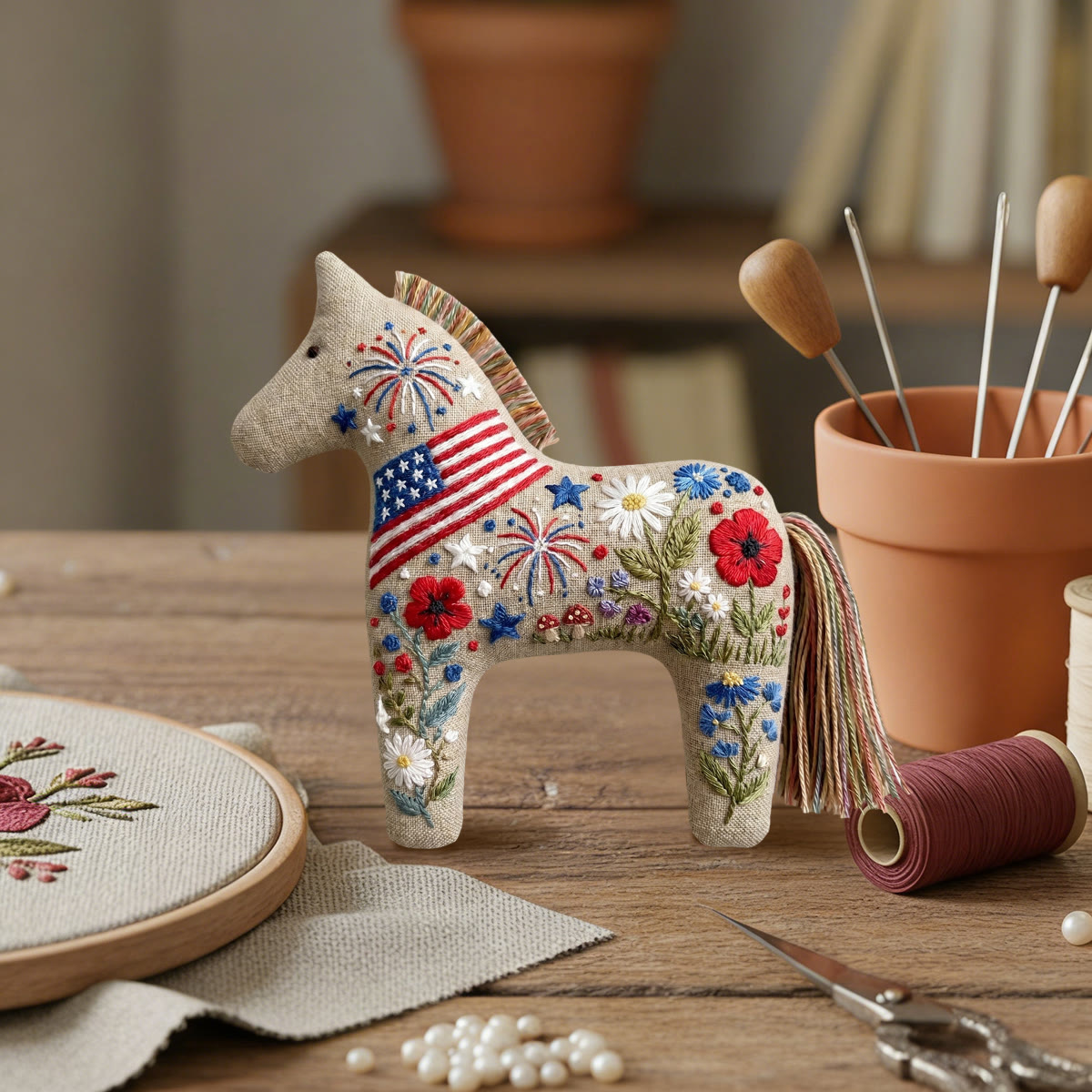 Rubbyoo Dala Horse Embroidery Kit - American Style Firework And Flowers | Excellent Gift Choice | Bright-colored‌ Home Ornament - image 9