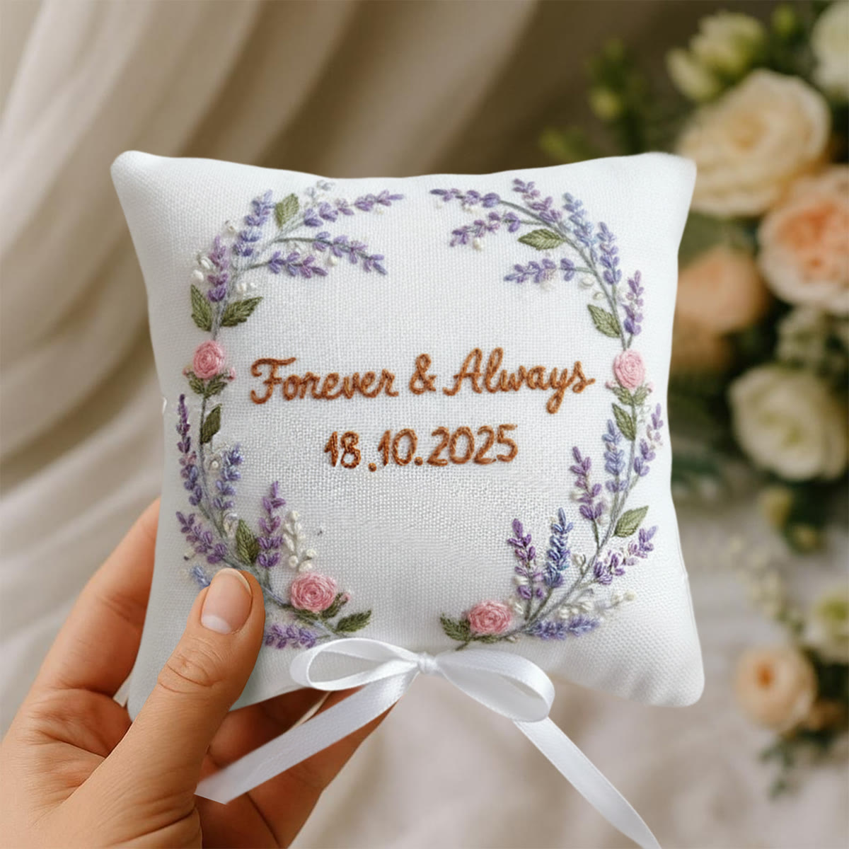 Rubbyoo Personalized Ring Bearer Pillow Embroidery Kit - Lavender Wreath | Holding Wedding Rings | Weddings Ceremony - image 3