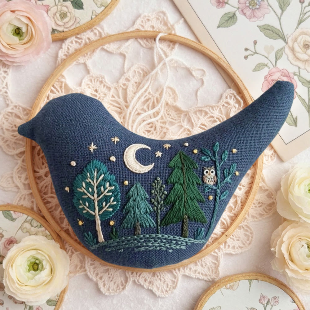 Rubbyoo Bird-shaped Embroidery Kit - Forest At Night | Bird Sewing Pattern | Diy Handmade Art  - image 5