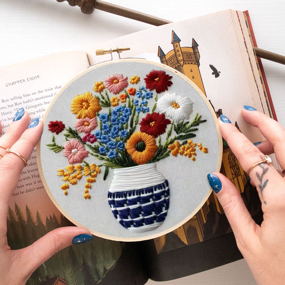 Rubbyoo Embroidery Kit - Checkered Vase Floral Bouquet | Home Hanging Ornament | Novice Decro - image 5