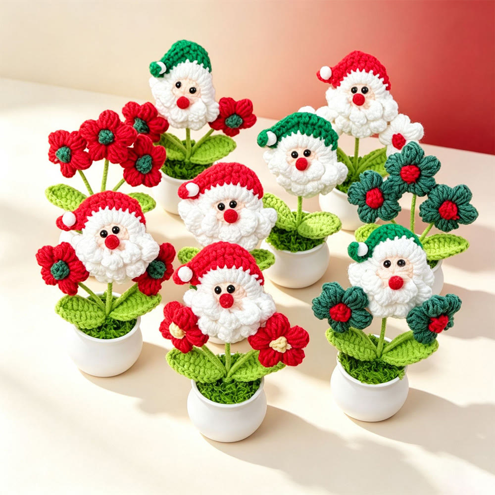 Rubbyoo Santa Claus Flower Pot - Handmade Festive Crochet Art | Christmas Faux Plant Desk Decor - image 2