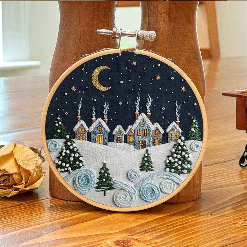 Rubbyoo Embroidery Kit - Moonlit Snow Town | Cozy Home Ornament | Hand Stitch Craft - image 8