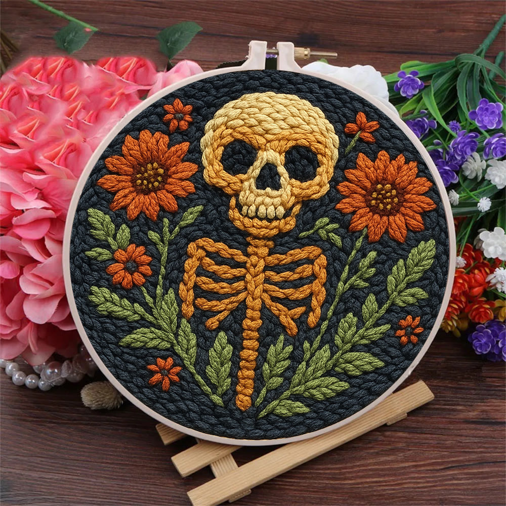  Floral Skull Punch Needle Kit - Diy Punch Needle Coaster | Spooky Halloween Art | Nice Wall Hanging  - image 6