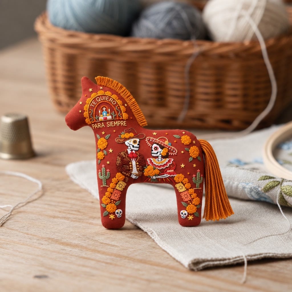 Rubbyoo Dala Horse Embroidery Kit - Forever Marigold Love | Floral Day Of The Dead Accent | Mexican Folk Art Holiday Decor - image 4