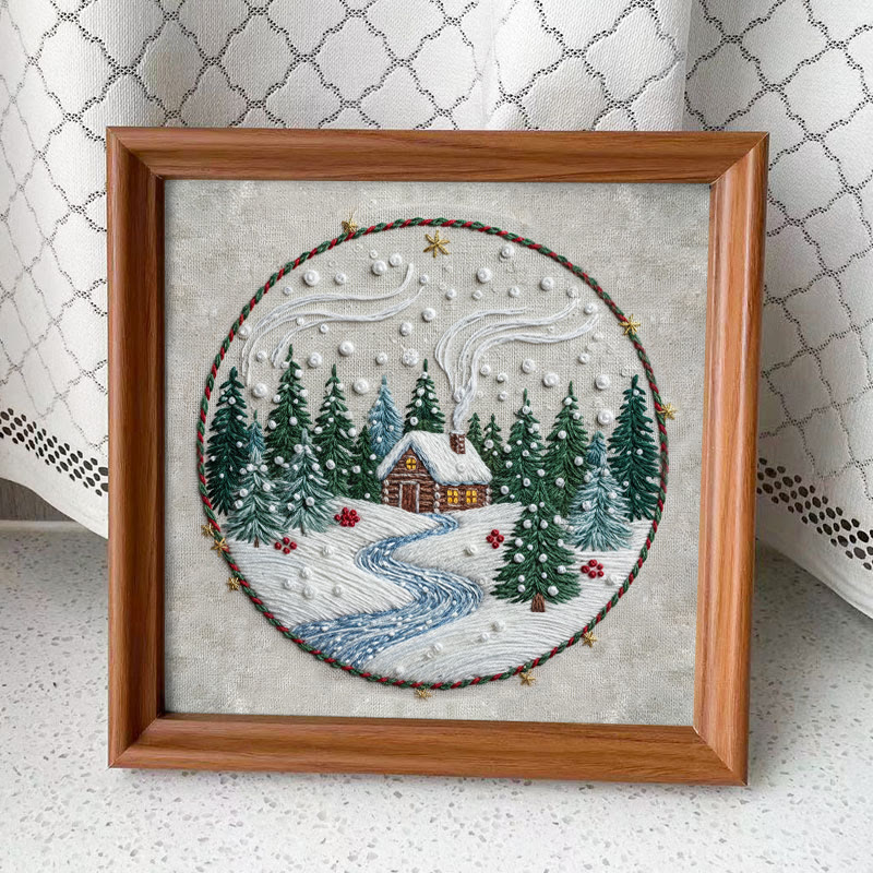 Rubbyoo Embroidery Kit - Winter Village | Diy Holiday Ornament | Nice Stitch Artwork - Embroidery Kit Plus An Extra Frame - image 10