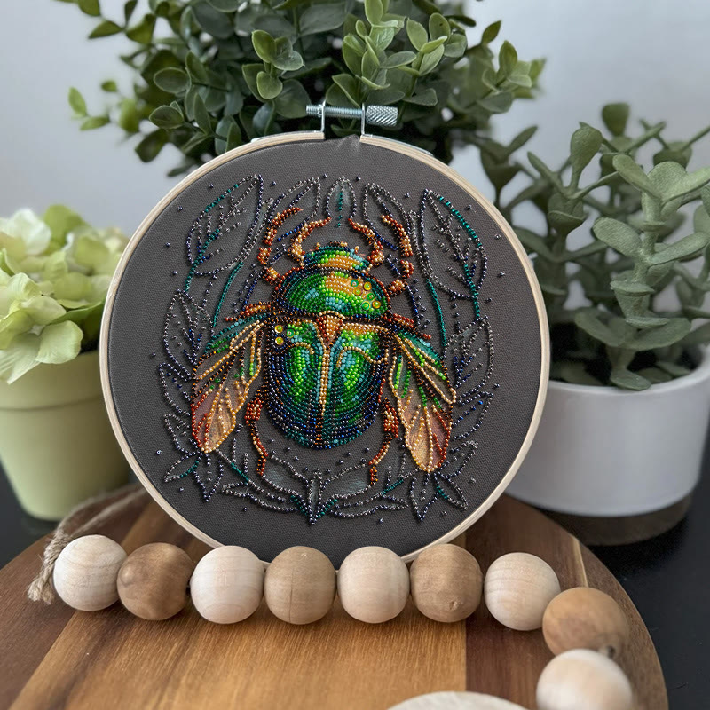 Rubbyoo Bead Embroidery Kit - Emerald Beetle | Personalized Insect Craft | Wall Hanging Artwork - image 4