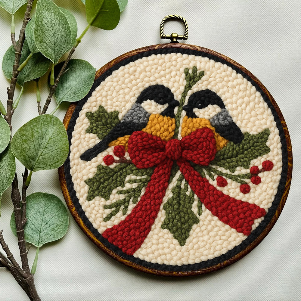 Twin Chickadees Holly Punch Needle Kit – Entry-Level Handcraft | Christmas Home Hanging Craft - image 3