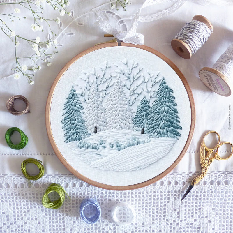 Rubbyoo Embroidery Kit - Winter Snowy Pine Forest | Cozy Home Accent | Hand Embroidery - image 8