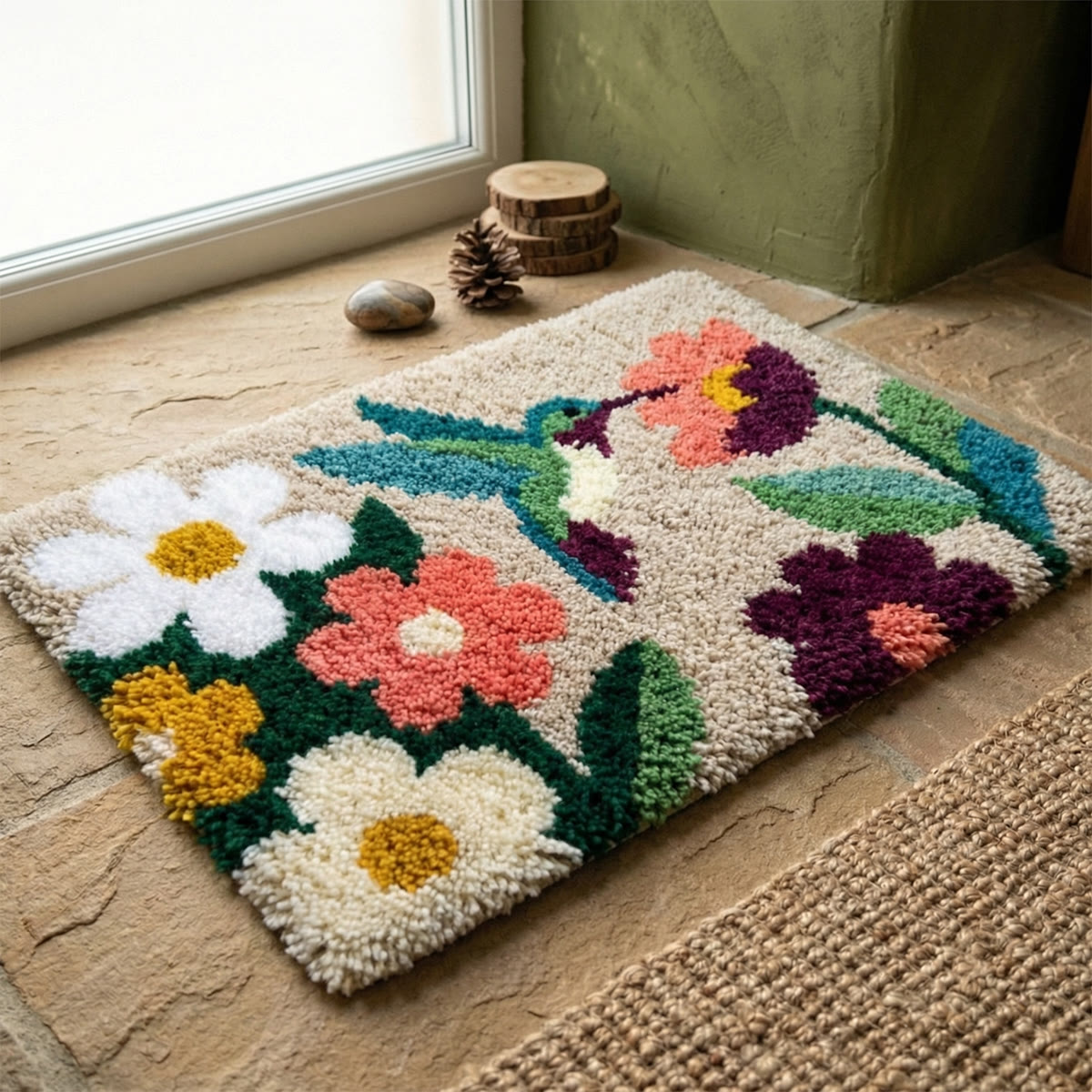 Rubbyoo Latch Hook Rug Kit - Spring Hummingbird | Handmade Animal Craft | Diy Floor Mat - image 8