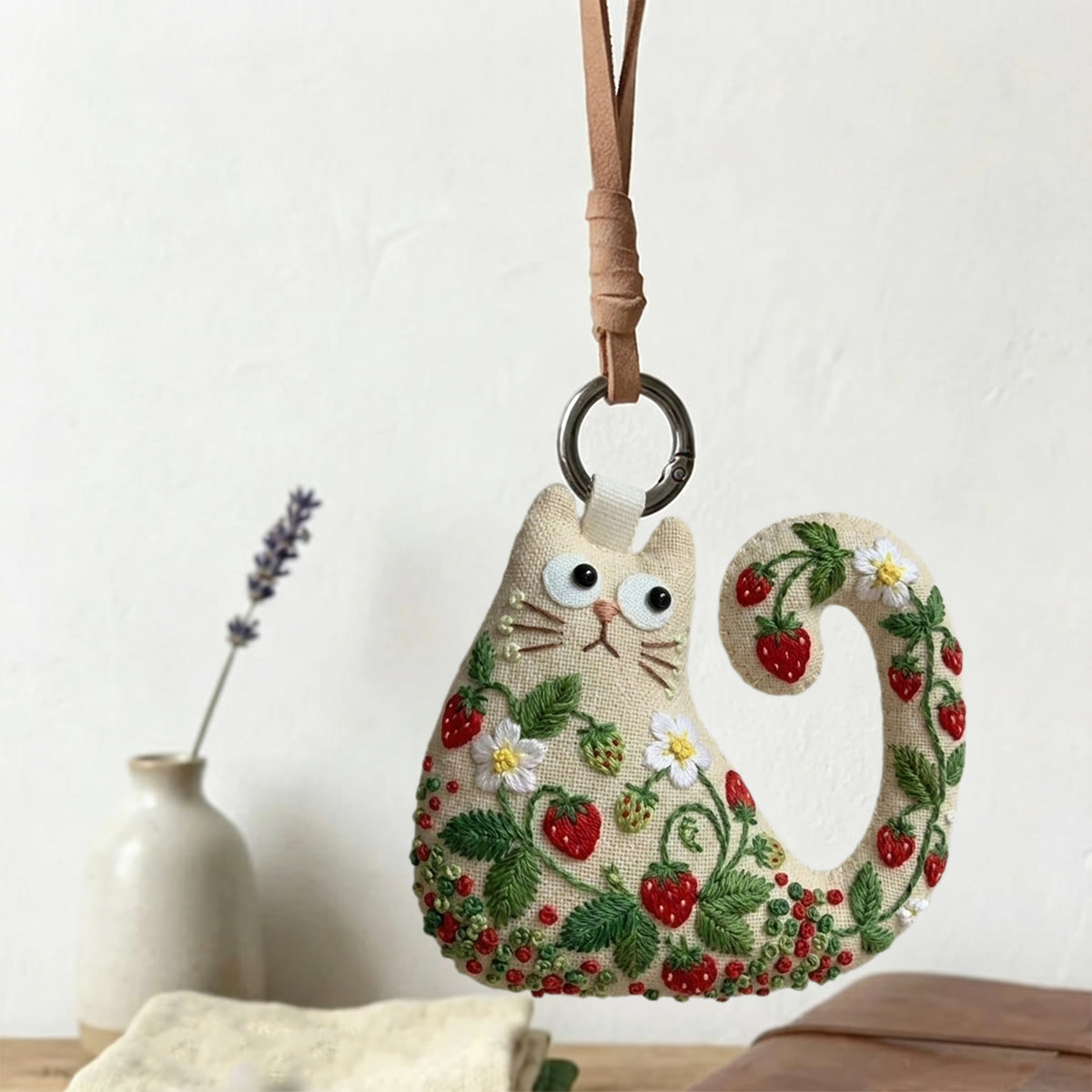 Rubbyoo Cat Embroidery Kit - Wild Strawberry Vine | Whimsical And Sweet Gift | Summer Bag Decor  - image 5