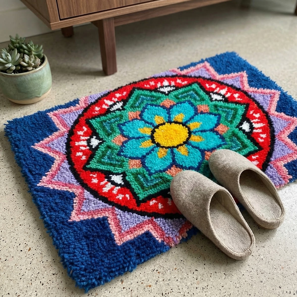 Rubbyoo Latch Hook Rug Kit - Colourful Design | Abstract House Decor | Modern Tufted Rug - image 4