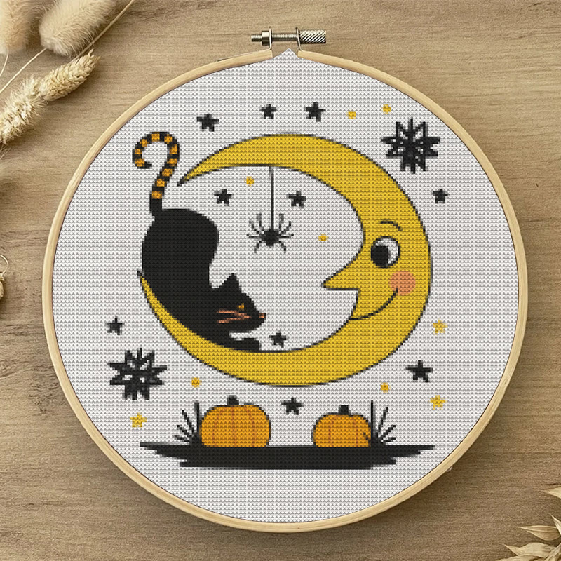  Cross Stitch Kit - Black Cat And Moon | Spooky Halloween Decor | Diy Needlework Collection - image 5