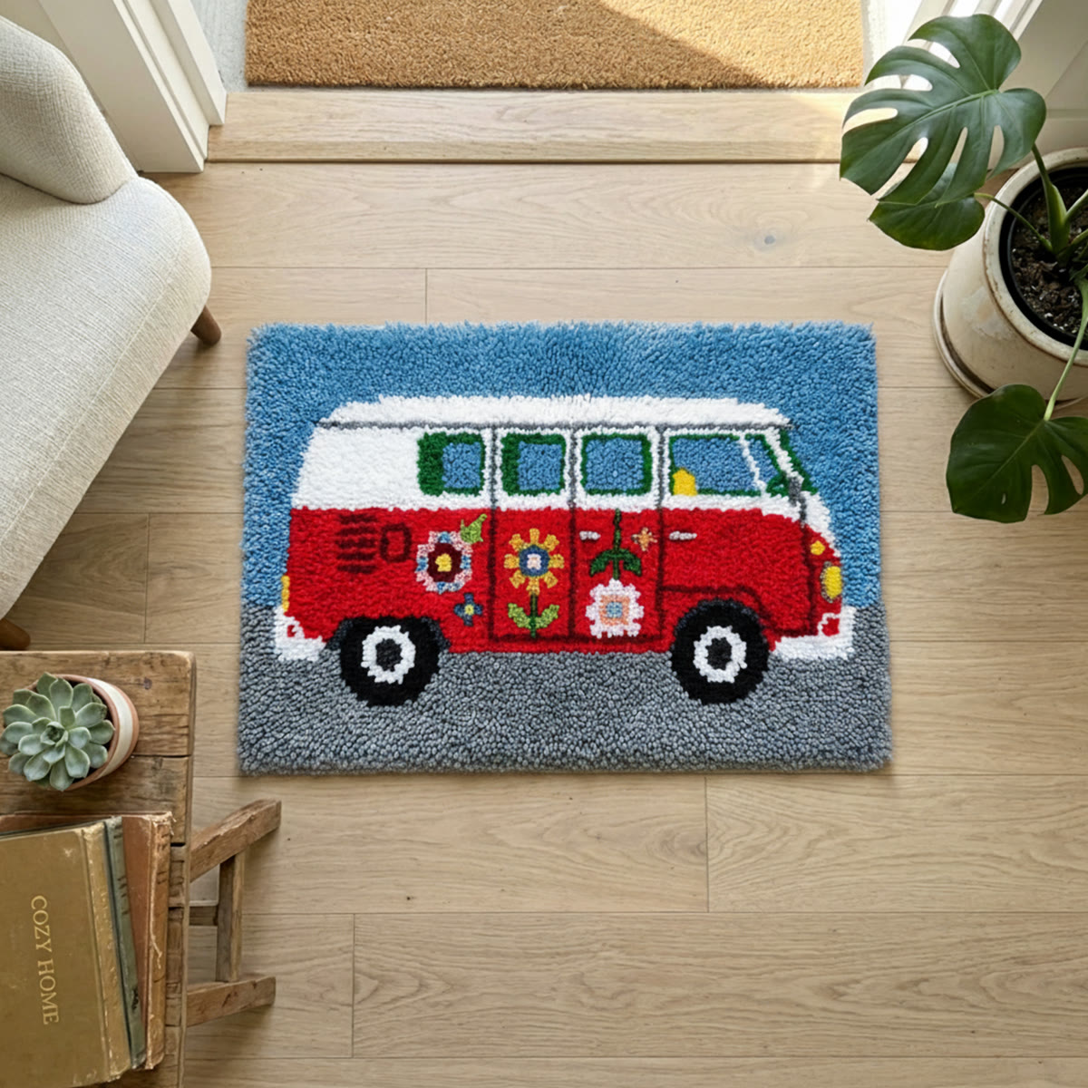 Rubbyoo Latch Hook Rug Kit - Vintage Camper | Rectangle Floor Mat