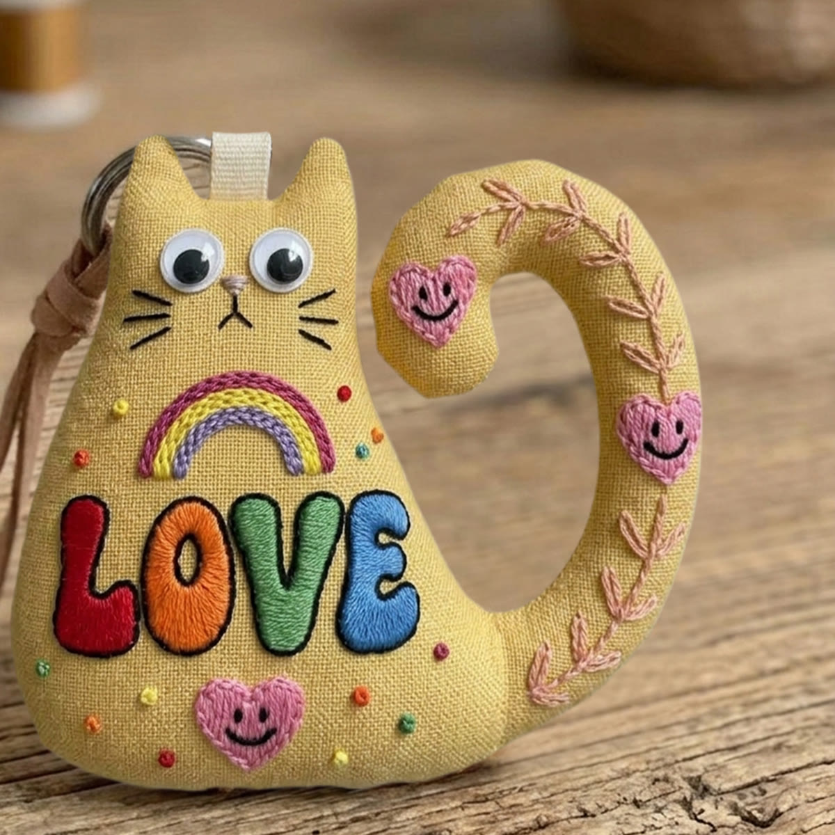 Rubbyoo Cat Embroidery Kit - Love Letters | Whimsical Lover Gift For Her | Colorful Quirky Plush Keyring - image 7
